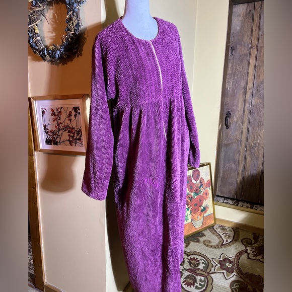 STAN HERMAN Chenille Robe Rose Pink Size XL Vintage Half-Zip Pockets Soft Cozy - Picture 9 of 14